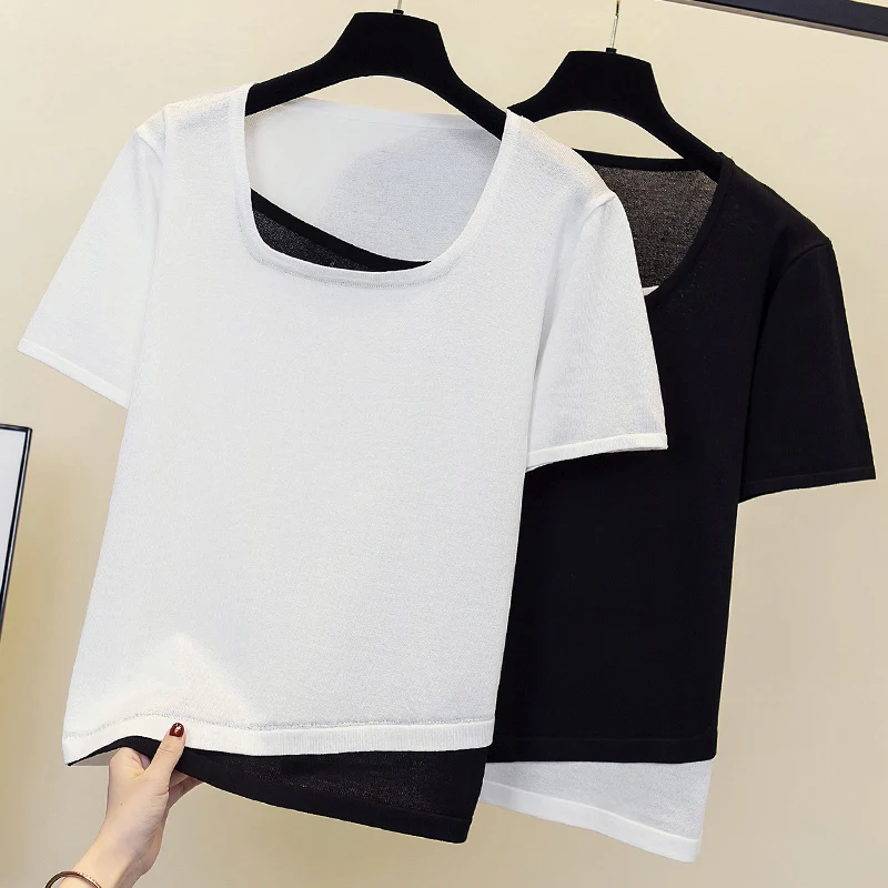 

chic Summer loose thin Sweater Pullovers Women short Sleeve casual 2023 Oversized basic Sweater Robi knit Jumpers top Korean