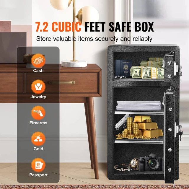 SucceBuy Single Door 4.0 cu.ft Safe Box w/ Key Lock Password & Fingerprint Safe Lock Box with Fireproof Bag Key Rack & LED Light 2