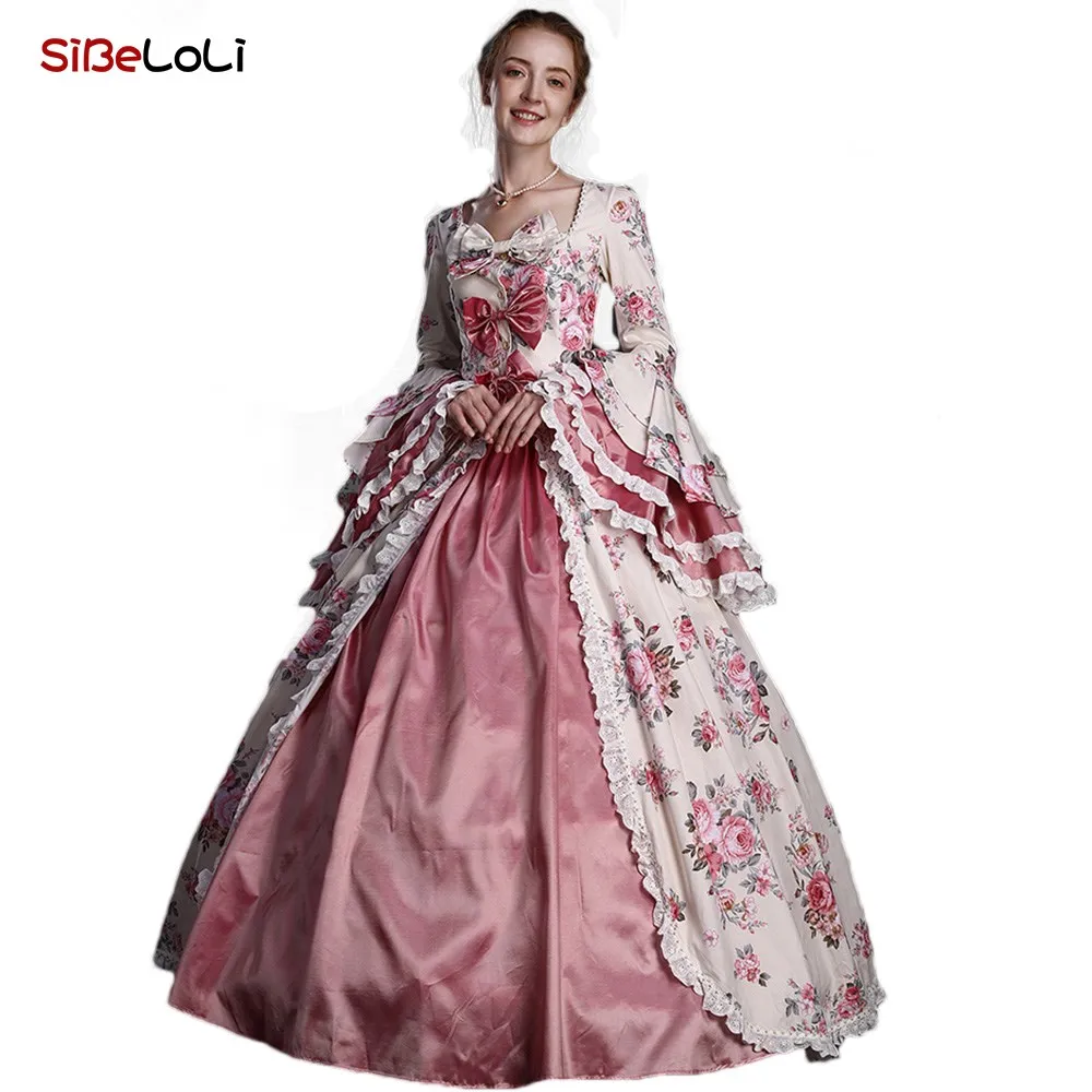Vestido-Floral-Rosa-renacentista-para-mujer-traje-Victoriano-de-cuento ...