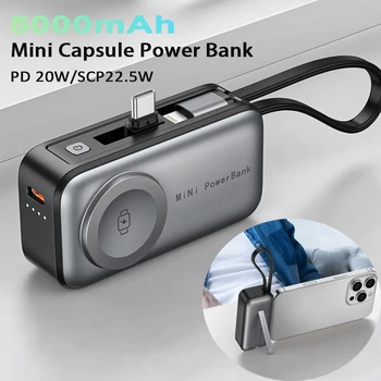 Batteria esterna portatile di tipo C a ricarica rapida tascabile per iPhone Watch Samsung Xiaomi con cavo Powerbank a ricarica rapida