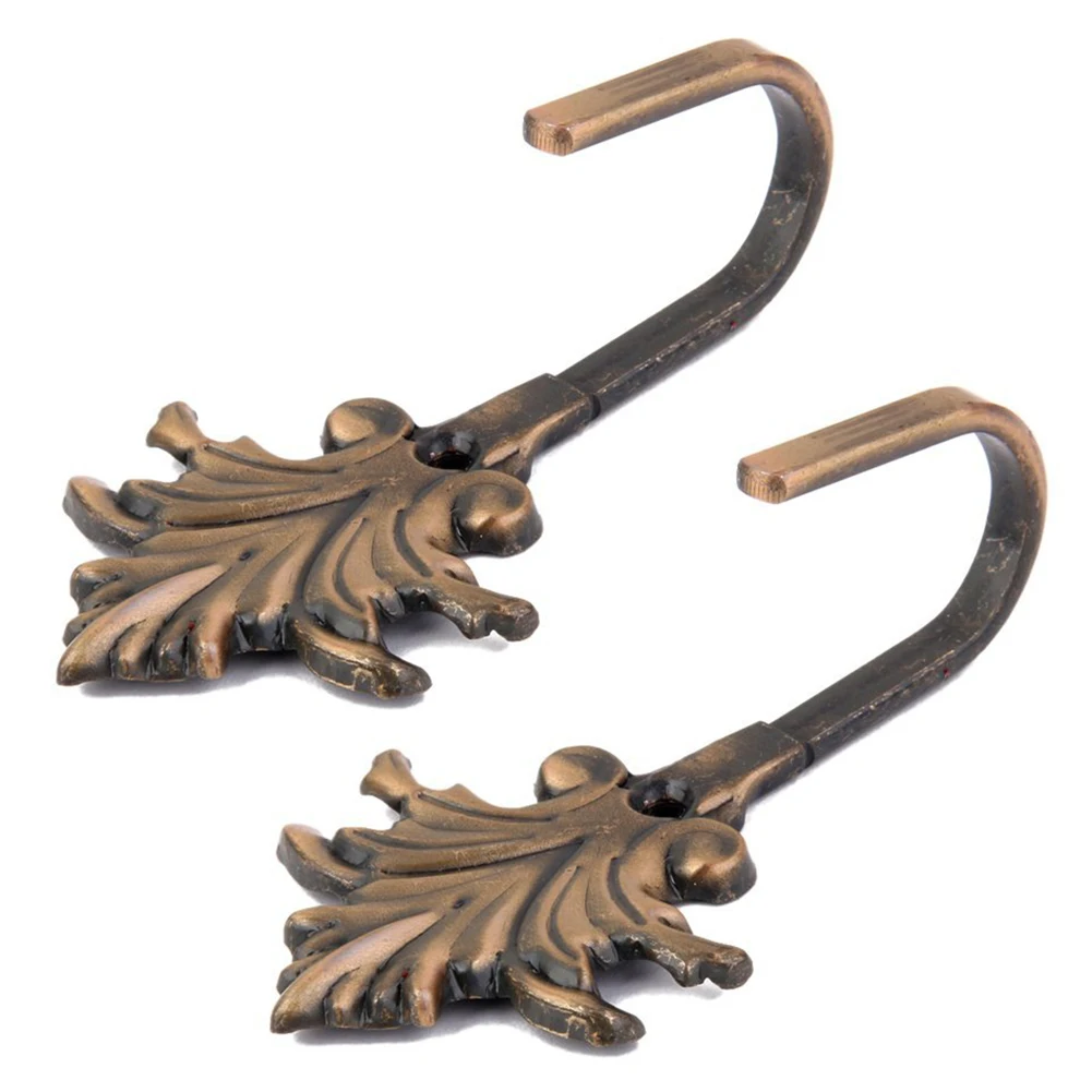 2pcs Vintage Maple Leaves Curtain Tieback Tassel Hooks Door Wall Hook Bronze