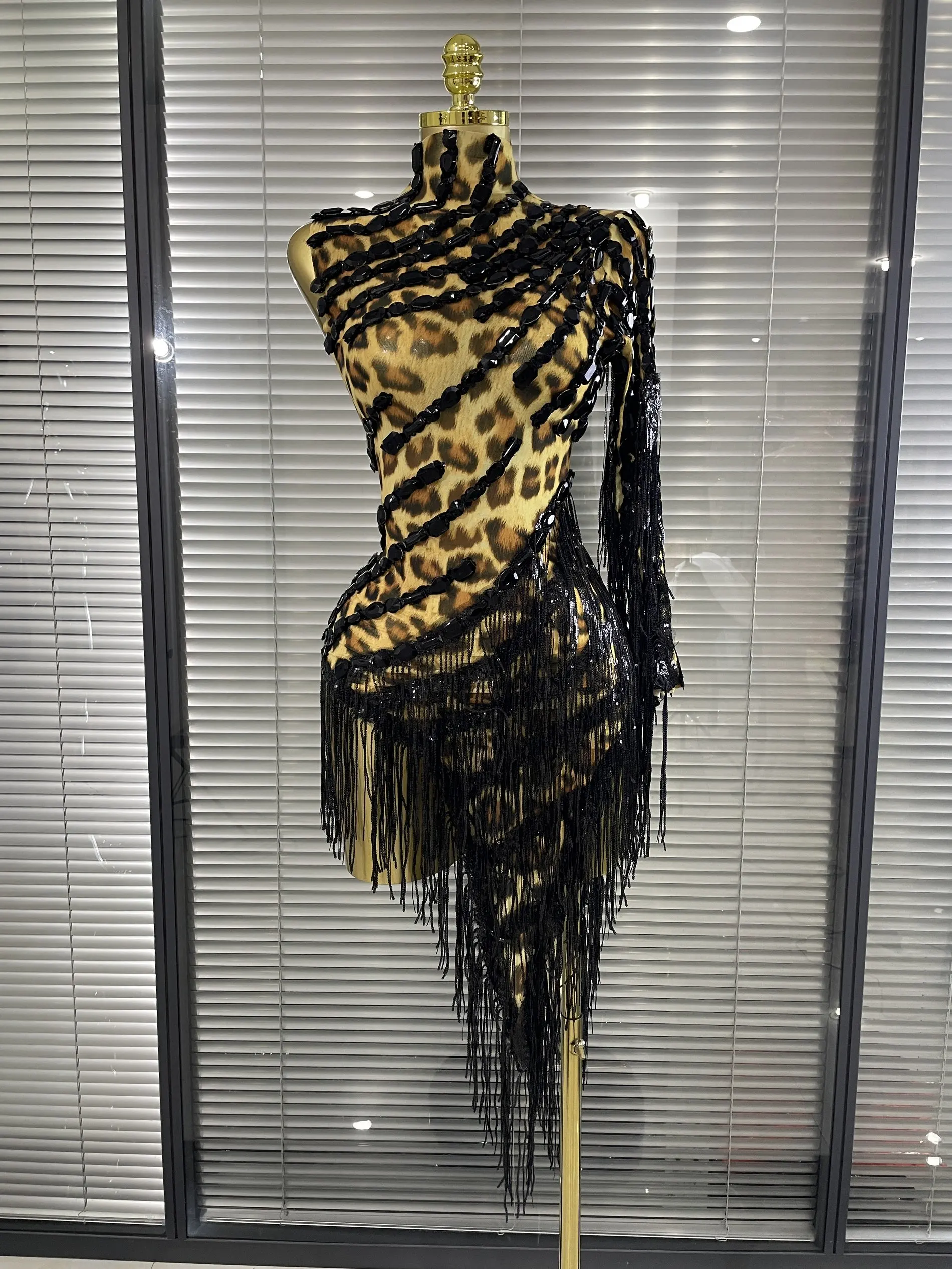 New Rainbow Women Sexy One Shoulder Mesh See Through Tassles Bodycon Mini Dress Birthday Fashion Bar Singer Performance Stage