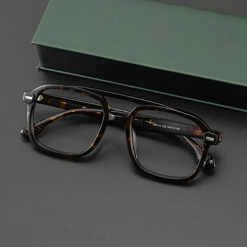 

Pure Handmade New Acetate Square Double Beam Glasses Frame Men Classic Optical Glasses Women Fashionable Myopia Reading Eyeglass