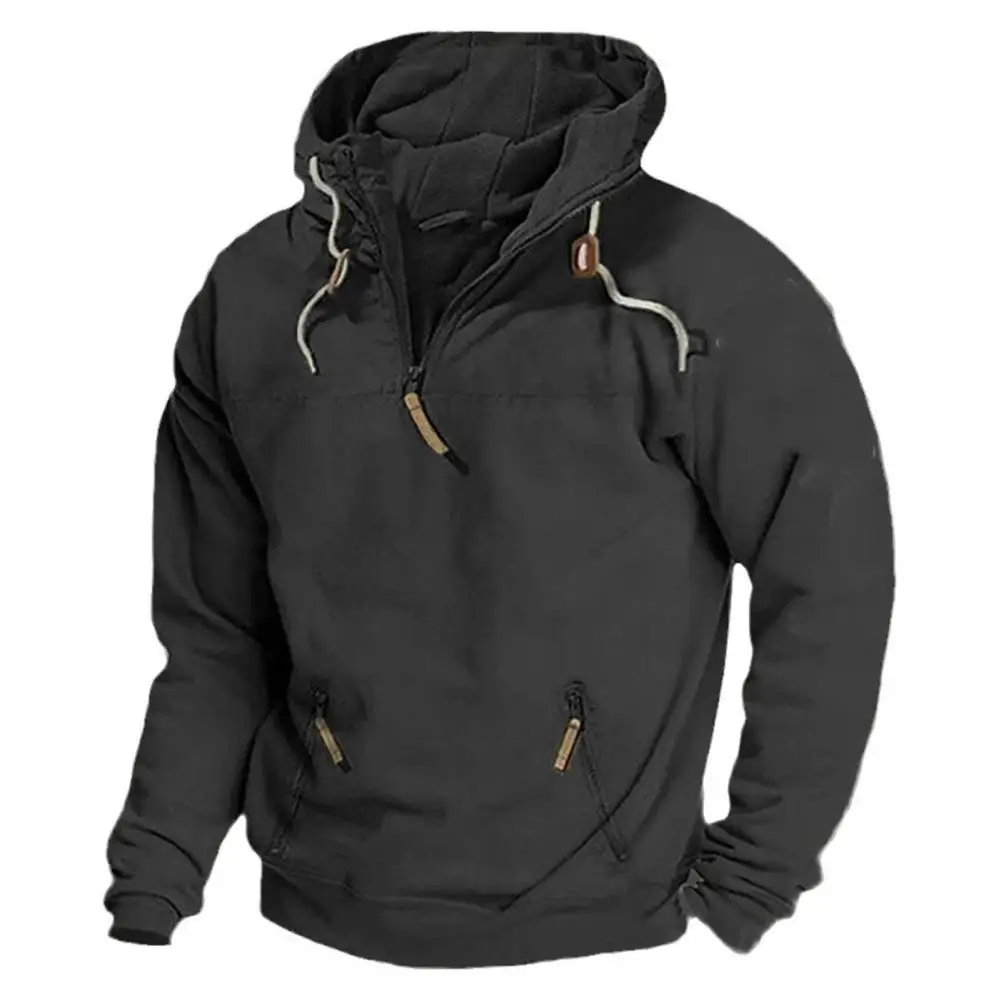 Men Hooded Sweatshirt Men's Zipper Neckline Hoodie Sweatshirt with Pockets for Autumn Winter Sports Solid Color Pullover for Gym