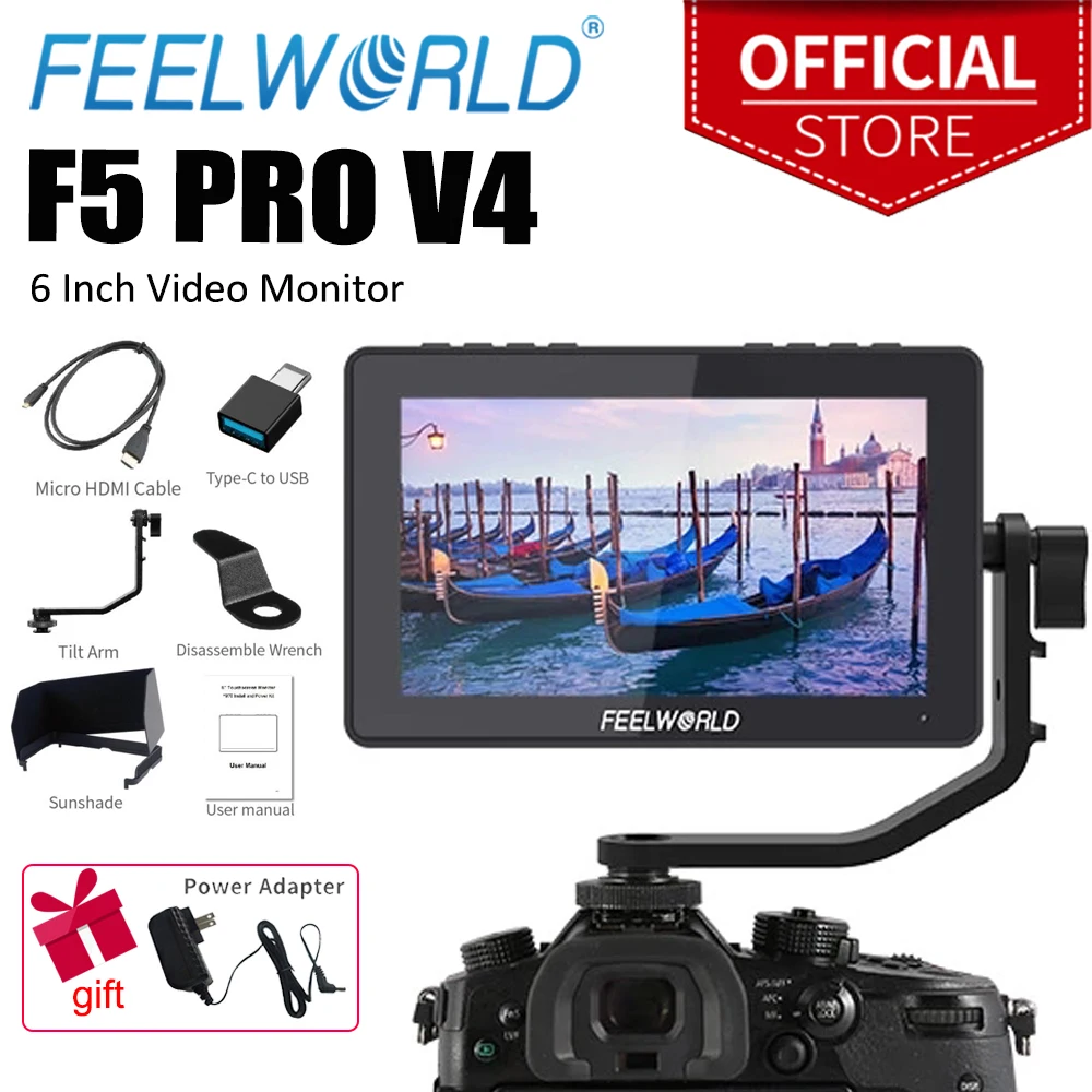 Feelworld F5 Pro V4 6 Pollici 3D Lut 4K Hdmi Touch Screen Dslr Camera Monitor Da Campo Uscita Di Potenza F970 Installa E Kit Di Alimentazione