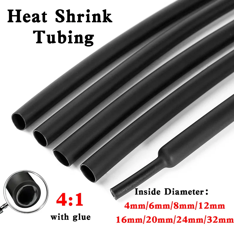 접착제가 있는 4:1 열 수축 튜브, 접착제 안감 있는 이중 벽 열 수축 랩 와이어 케이블 슬리브 키트, 4mm-32mm