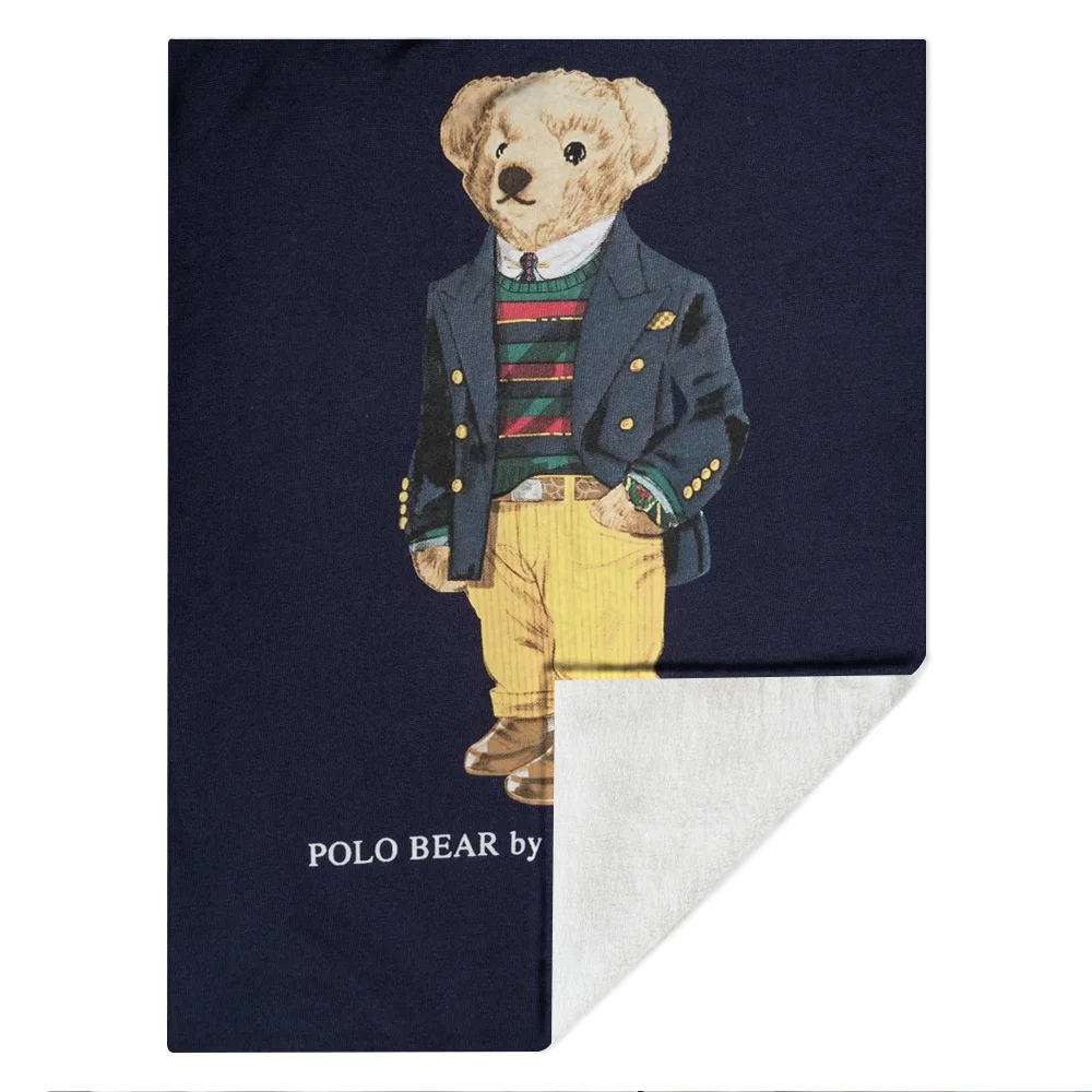 Digital Print P-Polos Bear Sofa Blankets for Winter Warm Knee Fleece Custom Bed Fluffy Soft Blanket King Size Microfiber Bedding 4