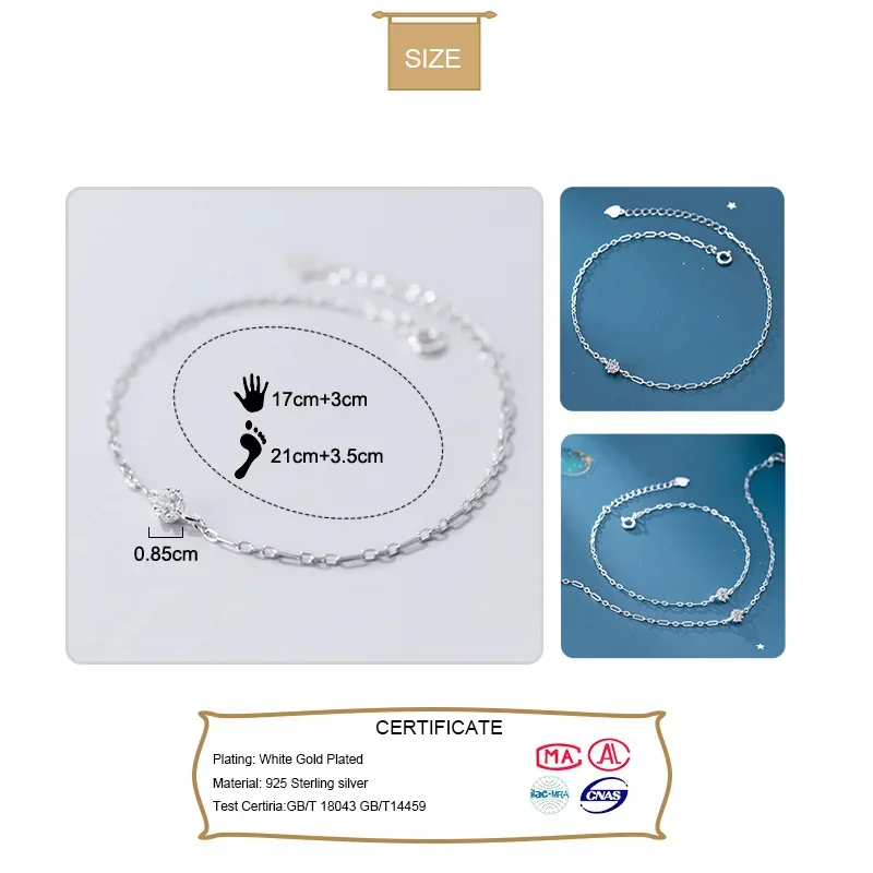 Anklet Bracelets Trustdavis Genuine 925 Sterling Silver Minimalist Charm Shiny CZ Bracelet Anklets For Women Wedding Party Jewelry Gift DA1251