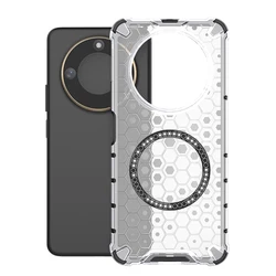 Honeycomb Magnetic Clear PC Case with Magsafe Wireless Charging and Rugged Armor TPU Cover for Honor X60 (Clear)