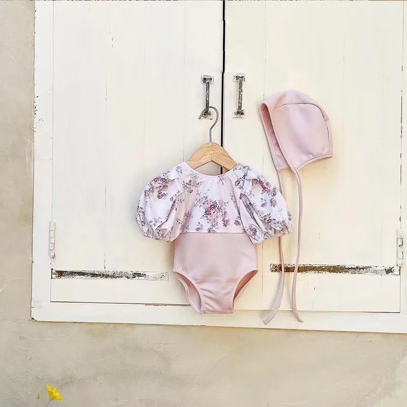 Little Girl's One-Piece Swimsuit Soft Silk Swimming Wear with Free Swimhat