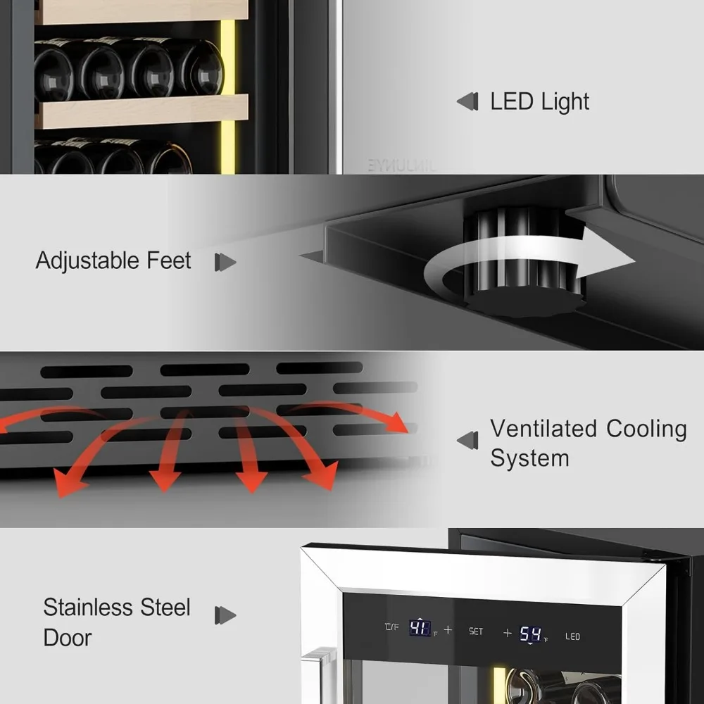 15Inch Wine Cooler Refrigerator, Dual Zone 33Bottle Wine Fridge Temp Control, Built-in or Freestanding Wine Fridge 6