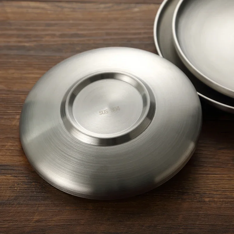 304 Stainless Steel Round Plate Double-Walled Insulated Dinner Plate Plates for Snack Dishes and Fruit dining dish