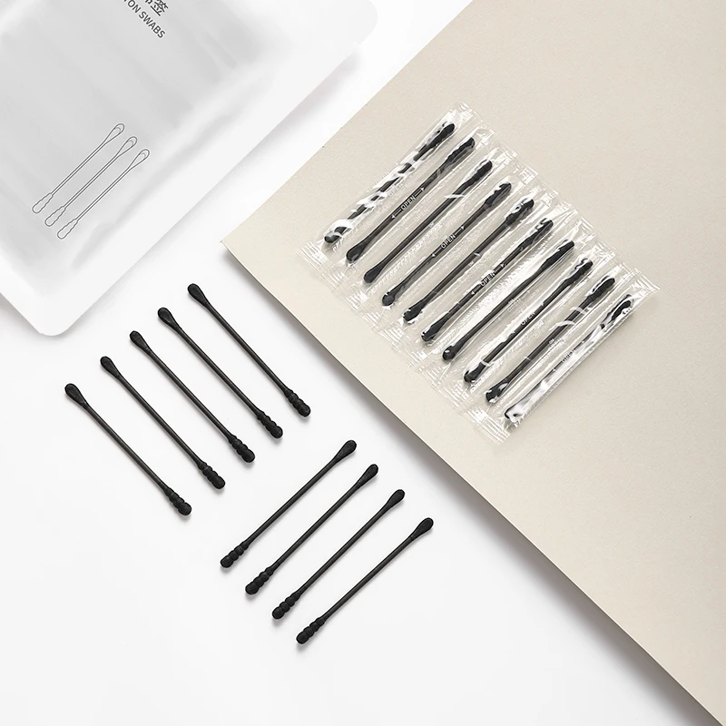 Cotton Swabs 100PCS Black Double-Headed Cotton Swabs Disposable Ear-Picking Makeup Cleaning