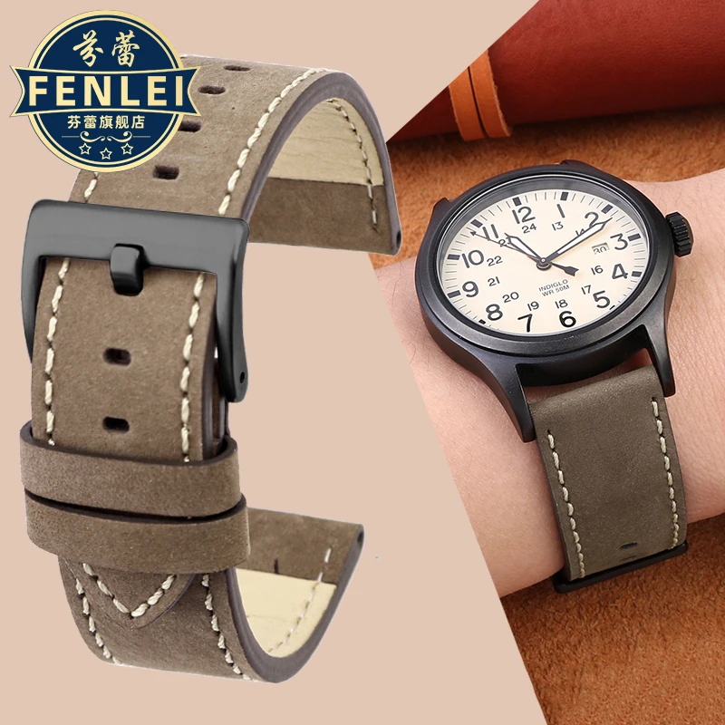 20mm 22mm Wristband High Quality Vintage Leather Watch band for Timex Men's Strap T49905 T49963 Series Frosted Cowhide Bracelet
