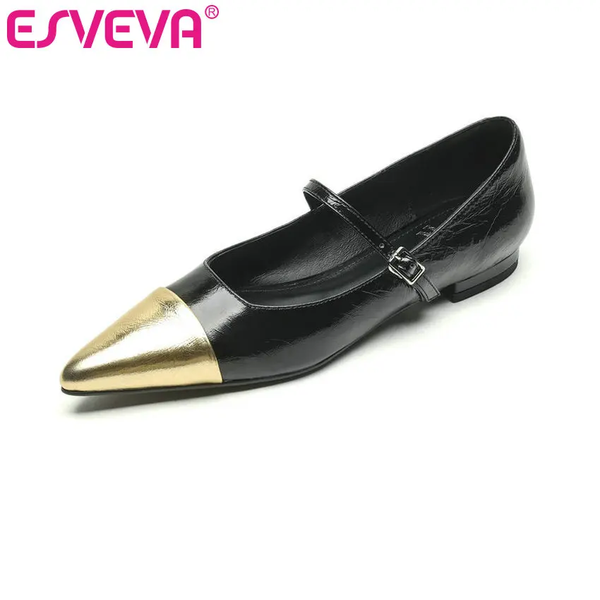 

ESVEVA 2024 Shoes Woman Mixed Color Fashion Shoes Elegant Flats Heels Shoes Genuine Leather Round Toe Mary Janes Size 34-40