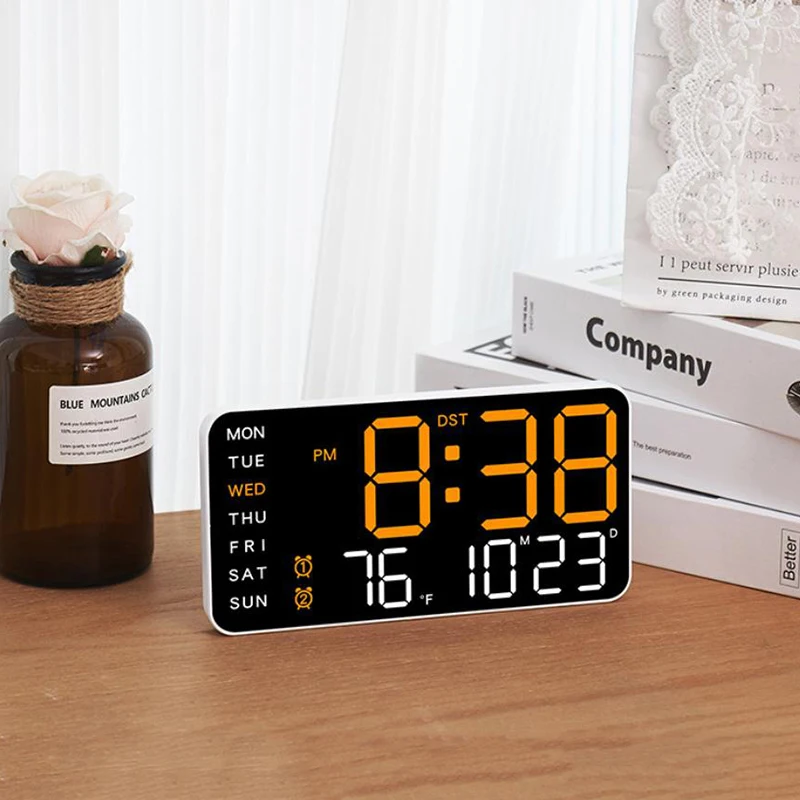 Large Digital Wall Clock Week Date Temperature Display Voice Control Table LED Alarm Clocks Brightness Adjustable 12/24H Clock - 3