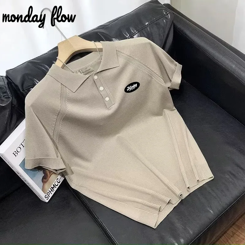 Polo Shirt Mens Shirts Monday Flow Golf Men's 24 Spring/Summer Polo Neck Knitted Shirt Quick Drying Short Sleeve T-shirt Sports Casual Golf Top