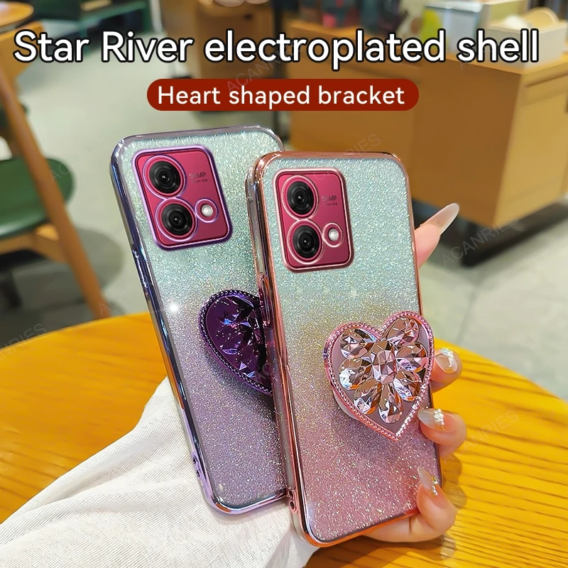 Heart Stand Glitter Plating Silicone Soft Phone Case