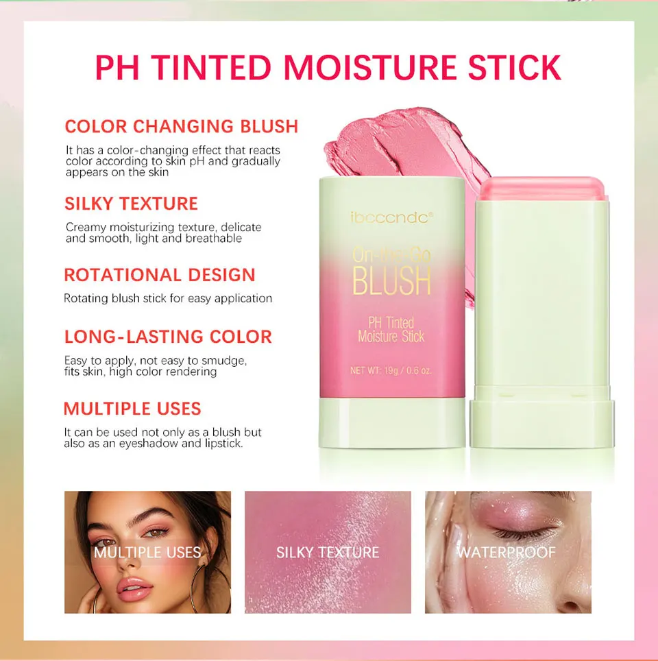 Description Picture 5 of itemBlush Stick Tinted Moisturizer for Eyes Lips Cheeks In Shy Pink Ph Color Change Multi-Use Makeup Blush Stick Waterproof