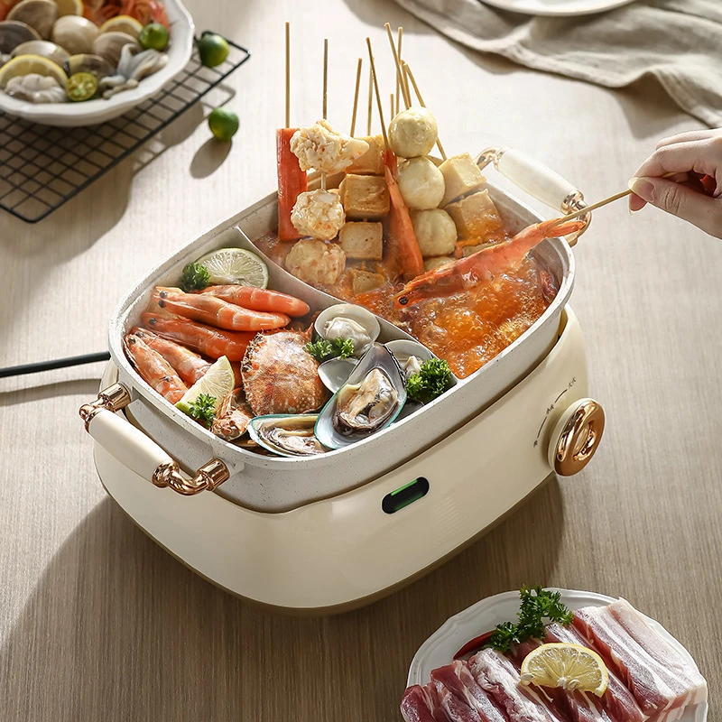 220V 2 Flavor Hot Pot Household Multicooker Split Type Electric Hot Pot Electric Pot Home Appliance Electric Cooker 5L/6L 4