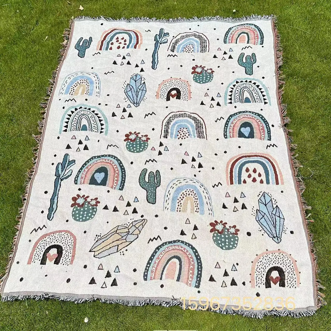 

Богемное Радужное Полноразмерное двустороннее покрывало для кровати многофункциональное нескользящее покрывало из хлопковой нитки Ins для дивана