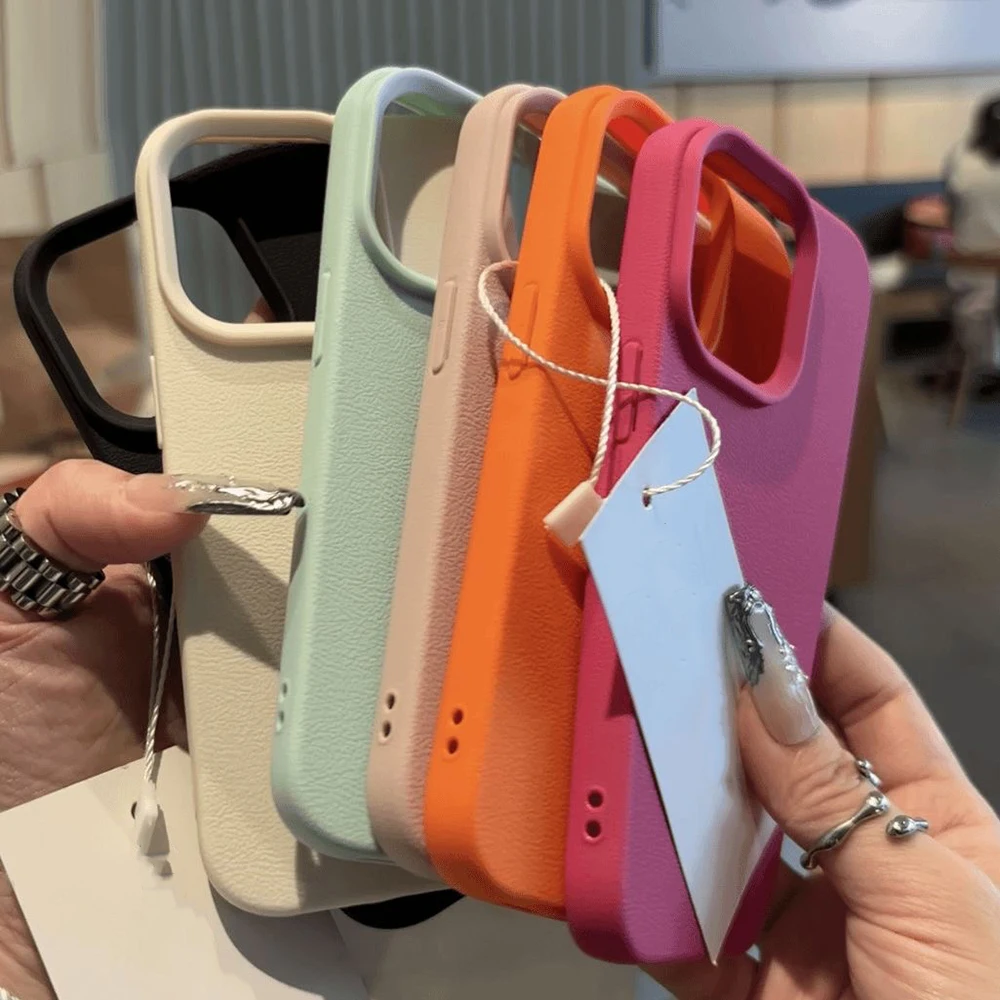 Elegant Leather Candy Lychee Pattern Shockproof Matte Silicone Phone Case