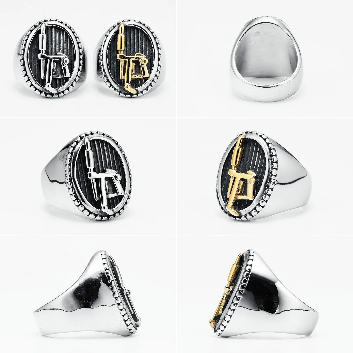 Tattoo Machine Men Rings 316L Stainless Steel Street Barbershop Tattoo Artist Rap Rock Party for Friend Couple Jewelry Best Gift 6