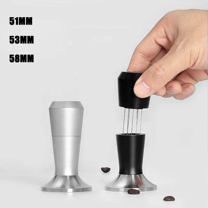 

51MM/53MM/58MM 2-in-1 Coffee Tamper Needle Household Stainless Steel Espresso Handle Tamper Hammer Set Cloth Powder Appliance