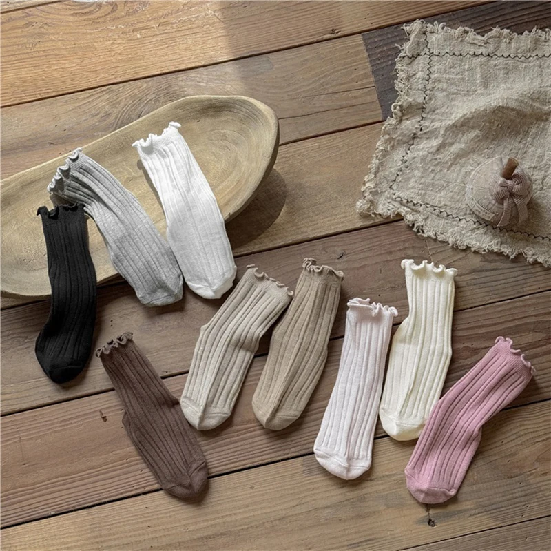 Herbst Neuheit: Kinder-Rüschensocken 4er-Pack aus Gekämmter Baumwolle im Prinzessinnen-Stil für 3-12-Jährige Mädchen, Weiche Babymädchen-Socken für Tägliches Tragen – Detail 1
