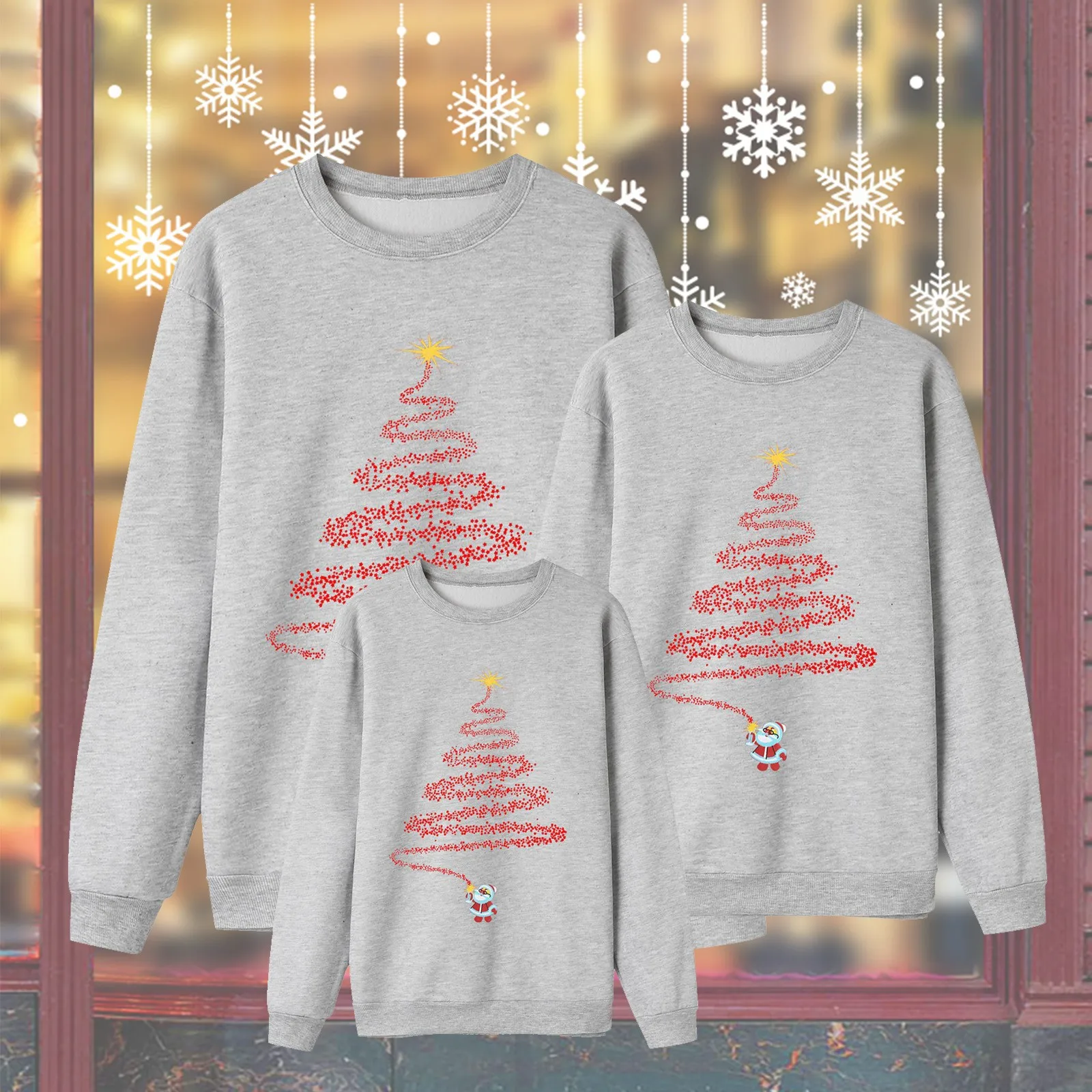 thumbnail image 5 of Sudadera con estampado de fuegos artificiales estilo navideño Conjuntos a juego para la familia Otoño Invierno 2024 Jersey navideño para padre, madre e hijo, 5 of 5