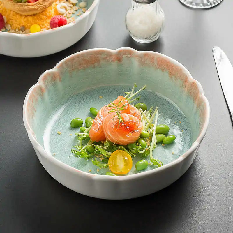 Creative Flower-shaped Deep Dish Household Ceramic Vegetable Plate Exquisite Fruit Salad Plates Soup Tray Tableware