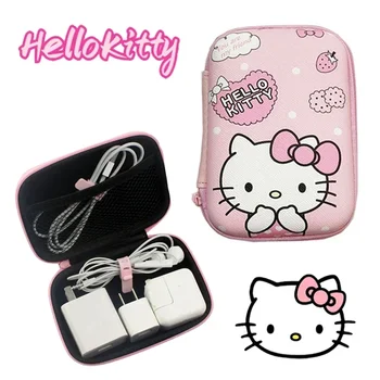 Hello Kitty Sanrio Anime Collection Card Storage Box Headphones Hard Case Earphone Bag Waterproof Data Cable Protection Bags