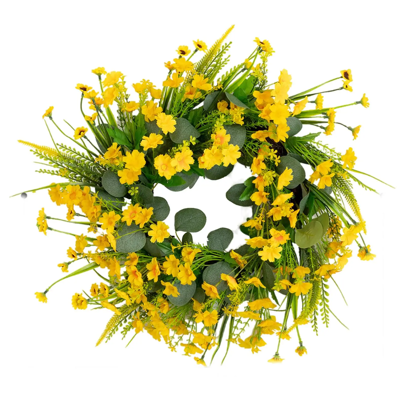 Spring Wreath Daisy Wreath for Front Door Artificial Flower Wreath, Floral Garland for Wall Holiday Farmhouse Indoor Outdoor