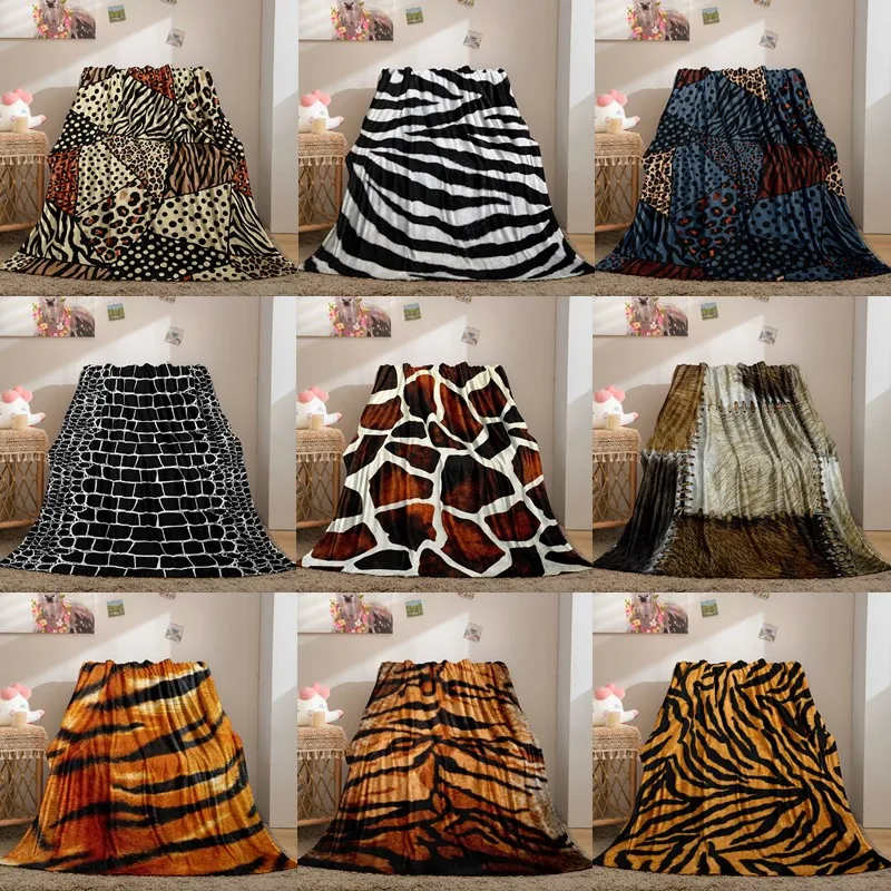 

Animal Skin Tiger Zebra Print Blanket Throw Blankets Super Soft Family Car and Sofa Blanket on Bed Throws Summer Office Quilts