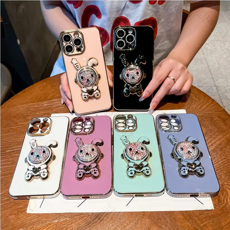 Cute Rabbit Plating Phone Holder Case with Stand Cover