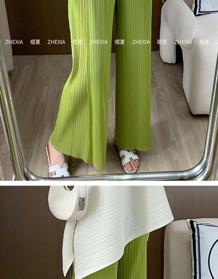 2026 New Miyake Loose Large Size Nine-minute Pants High-waisted Draped Pleated Leisure Thin Pleated Straight Wide-leg Pants Thin