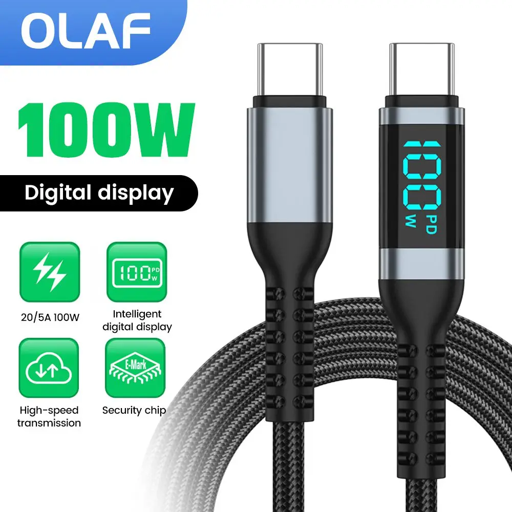 100W Type C to Type C Super Charge Digital Display Cable For Iphone 15 16 Samsung s24 s23 Huawei Xiaomi 0.5m-2m USB C Data Cable