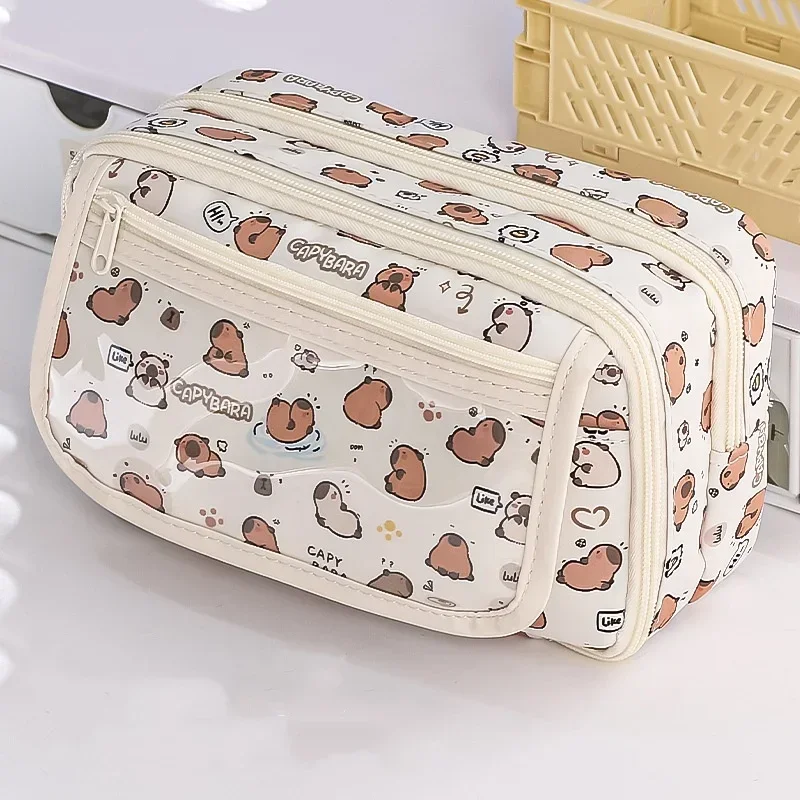 Cute Capybara Pencil Case for Student Cartoon Anime Cat Paw Creative Pencil Bag High Capacity Stationery Storage Bag pencil cases pen storage bag