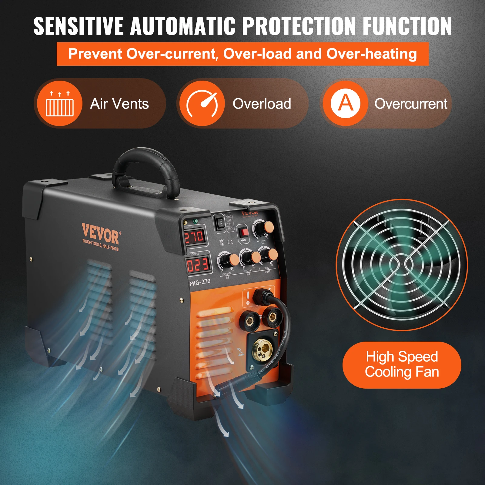 VEVOR MIG Welder 3in1 Welding Machine 270 Amp MIG TIG Arc Welder Lift ARC Welder Digital Display Combo Inverter Welding Machine 6