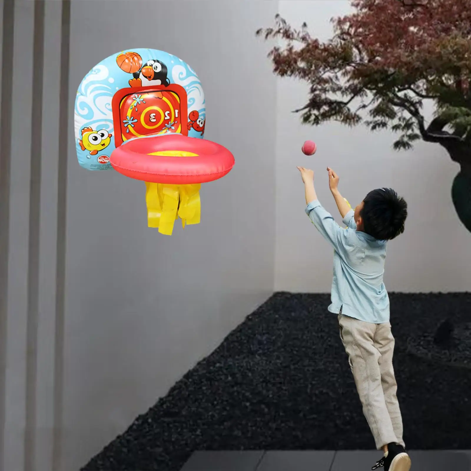 

Inflatable Basketball Hoop Interactive Portable for Age 2-5 Sports Games Wall Window Door Use Indoor Outdoor Educational Toy