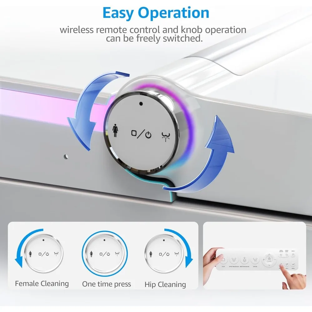Tankless Smart Toilet with Built-In Bidet, Simple Installation, with Foot Sensor and Night Light, Auto Flush, Smart Toilet