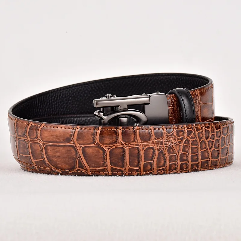 Automatic buckle black with crocodile pattern khaki
