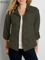 2024 ZANZEA Fashion Woman OL Jackets Casual Party Chaqueta Elegant Long Sleeve O Neck Outwear Vintage Autumn Button Thin Coats