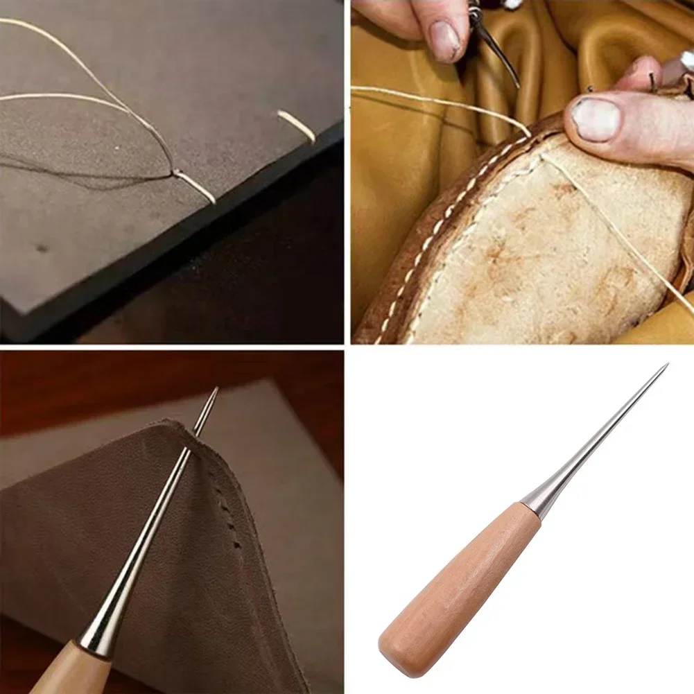 Professional Leather Awl Precise Punching and Positioning Tool Comfortable Wood Handle Rust Resistant Stainless Steel