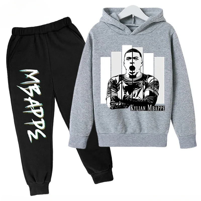 thumbnail image 1 of Ropa para niños Conjunto de sudadera con capucha para niños y pantalones de sudadera Conjunto deportivo de 2 piezas para niños y niñas Ropa estampada de Mbappé, 1 of 5