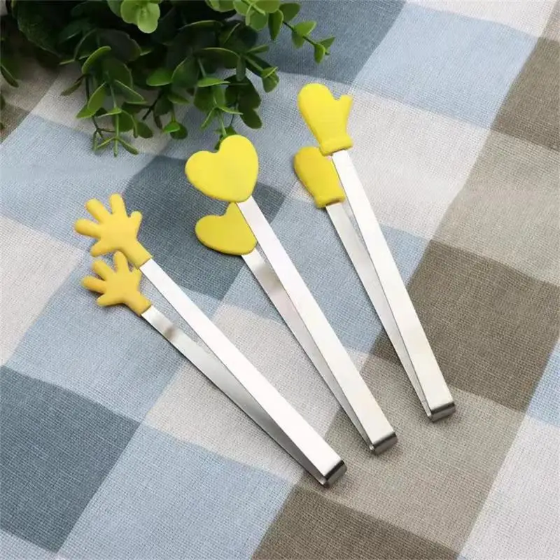 1/3pc Silicone Mini Tongs Stainless Steel Hand Shape Food Tongs Kitchen Barbecue Steak Frying Clip Barbecue Snack Ice Candy Clip food tongs