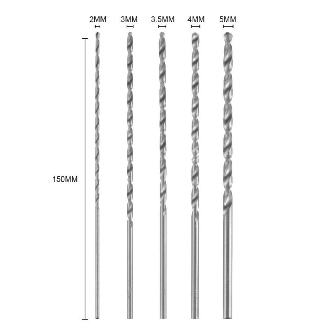 

5pcs HSS 150mm 2-5mm Extra Long Straight High Speed Steel Shank Drill Bits Set High Quality Power Drilling Tools For Wood Tools
