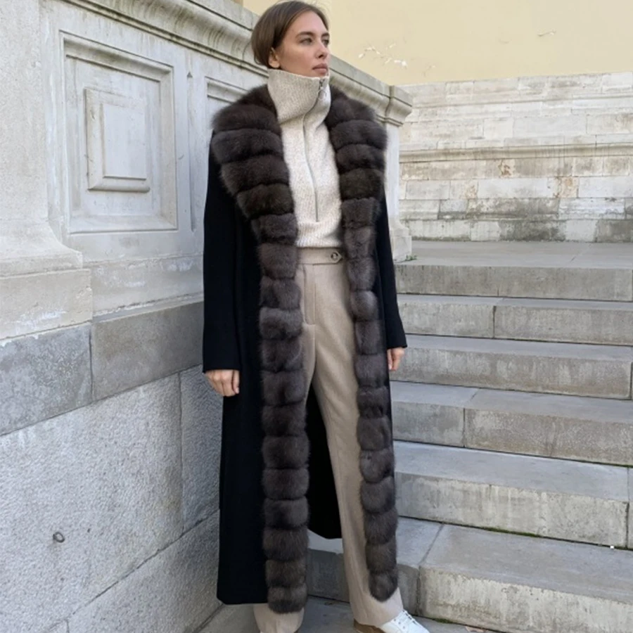 

Wool Cashmere Coat Women Natural Fox Fur Luxury Designer Coat Long Coat Women Best Seller 2022