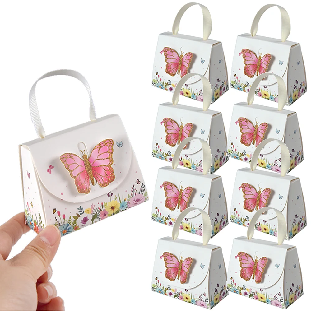 10/20/30 Stück Schmetterlings-Partygeschenke, Taschen, Mini-Schmetterlings-Handtaschen, Süßigkeiten-Geschenkbox mit Griffen für Hochzeit, Geburtstag, Babyparty
