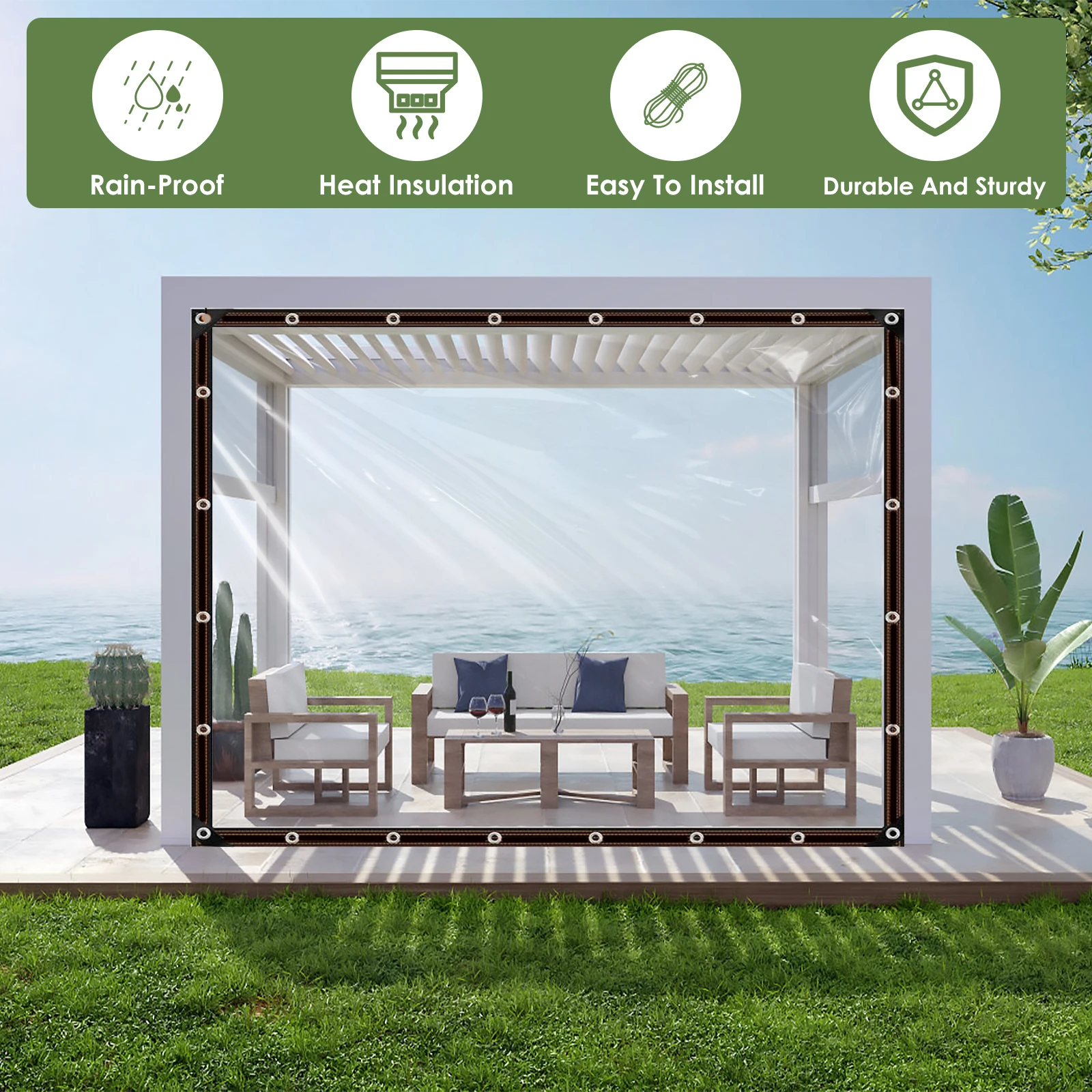 Pvc Transparent Tarp 3&times;3m Thickened Clear Waterproof Tarp Patio Rainproof Cloth Greenhouse Film Tarpaulin Plant Coverage